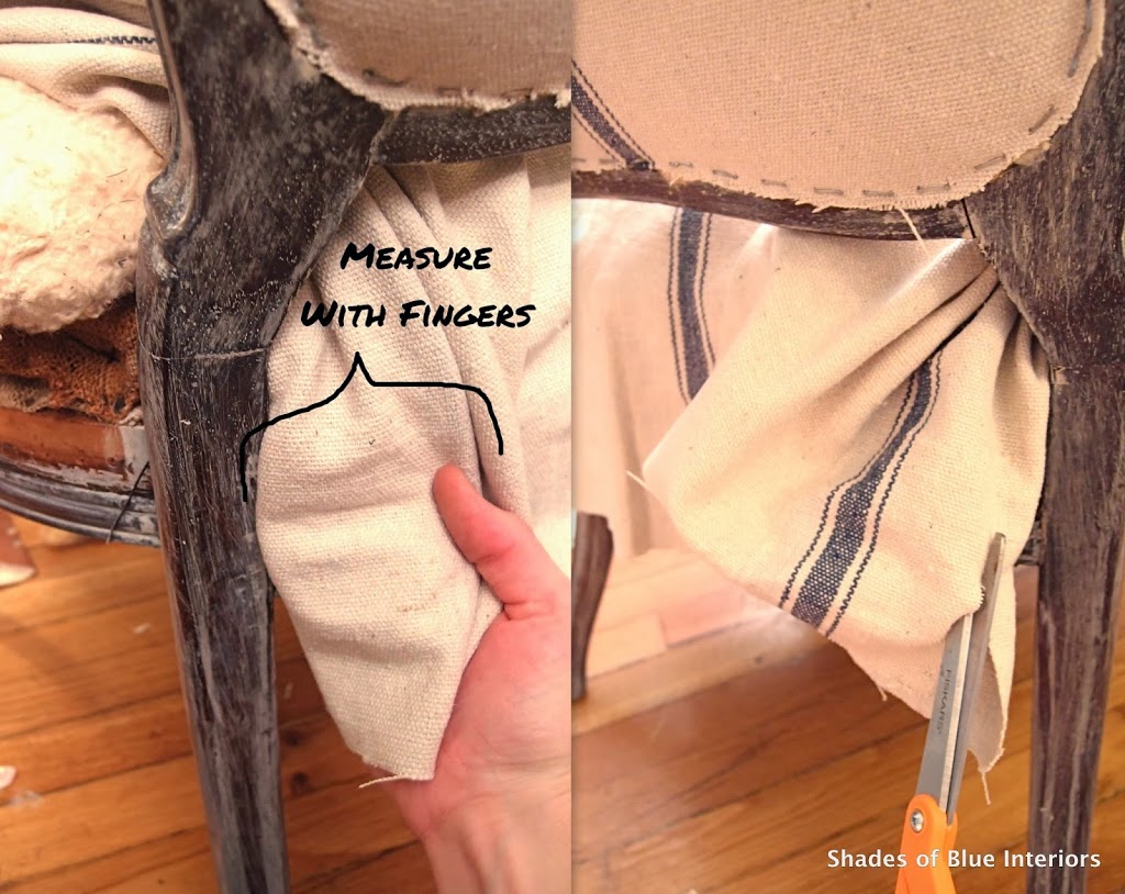 Измерение места обрезки ткани вокруг каркаса стула
